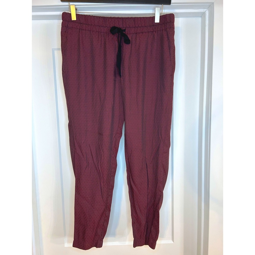 Ann Taylor Loft Womens Small Burgundy Geometric Drawstring Tapered Pants Relaxed